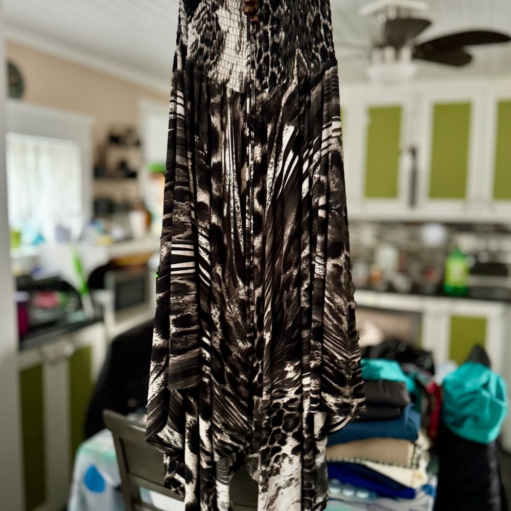 Black and White Asymmetrical Strapless Maxi Dress